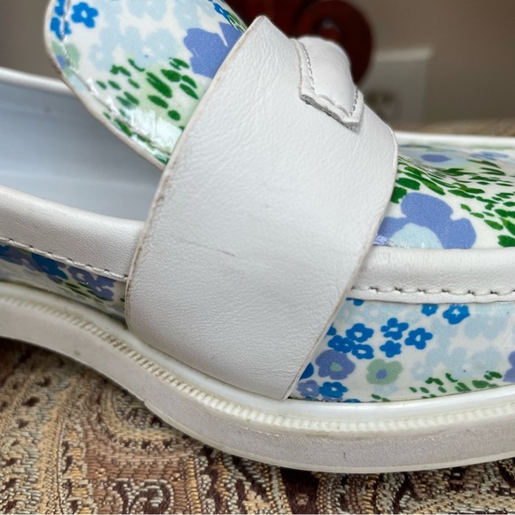 Tory Burch Sport Pocket Tee Golf Loafers Ace Blue Garden Floral Leather Size 7 - Picture 12 of 12